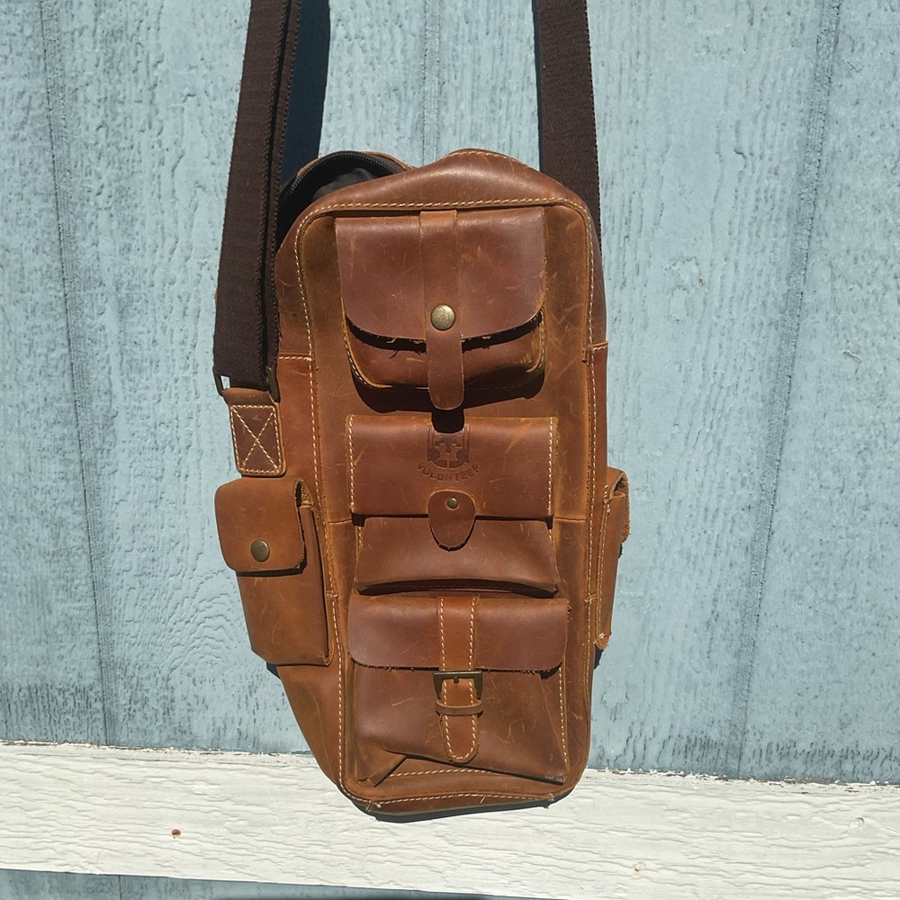 Volunteer Brown Men's Crossbody Bag Leather Business Casual Satchel EUC
